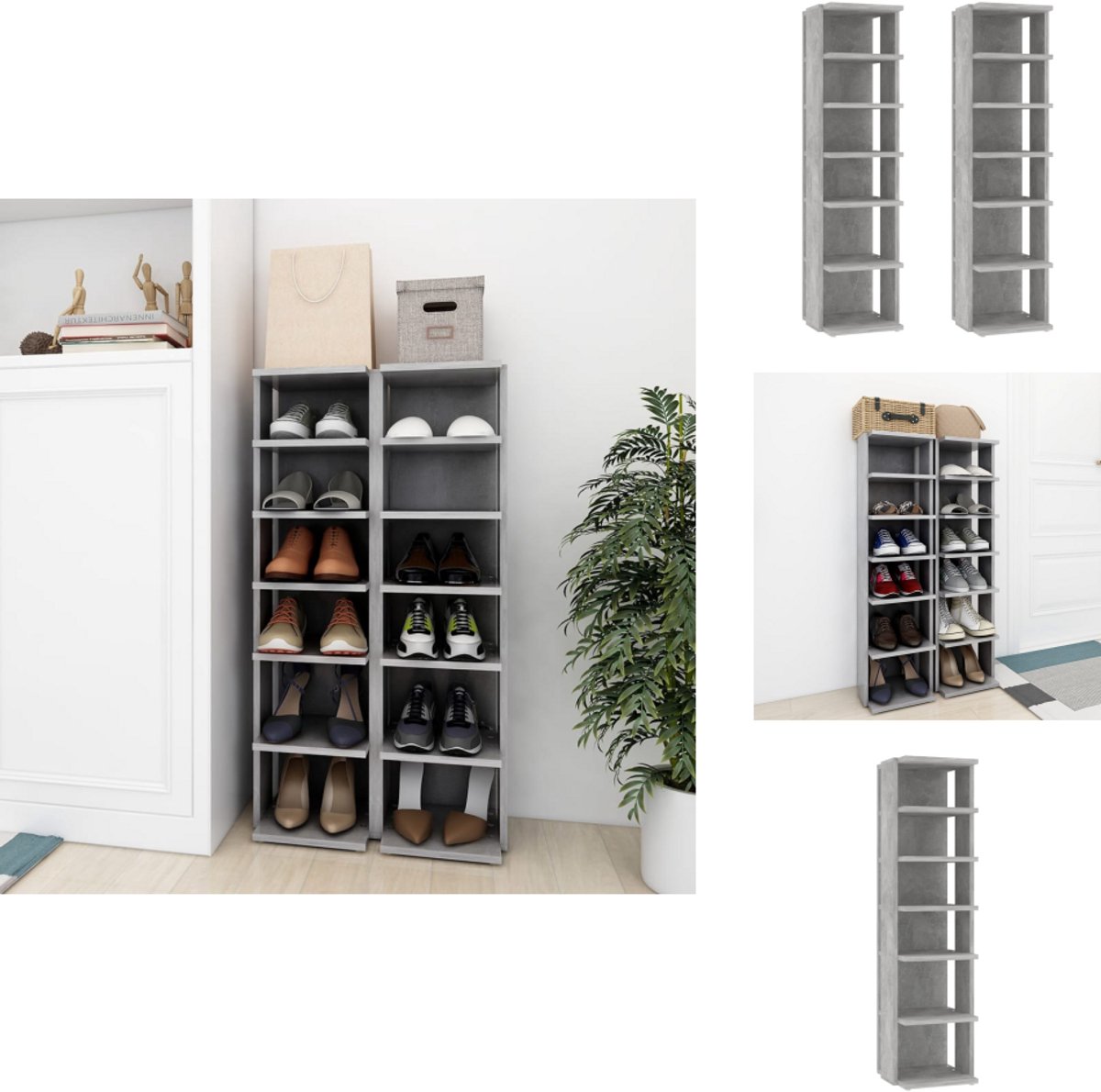 vidaXL Schoenrek - Schoenrekken - Schoenenrek - Schoenenrekken - Schoenenkasten 2 st 27,5x27x102 cm betongrijs (8721096789397)