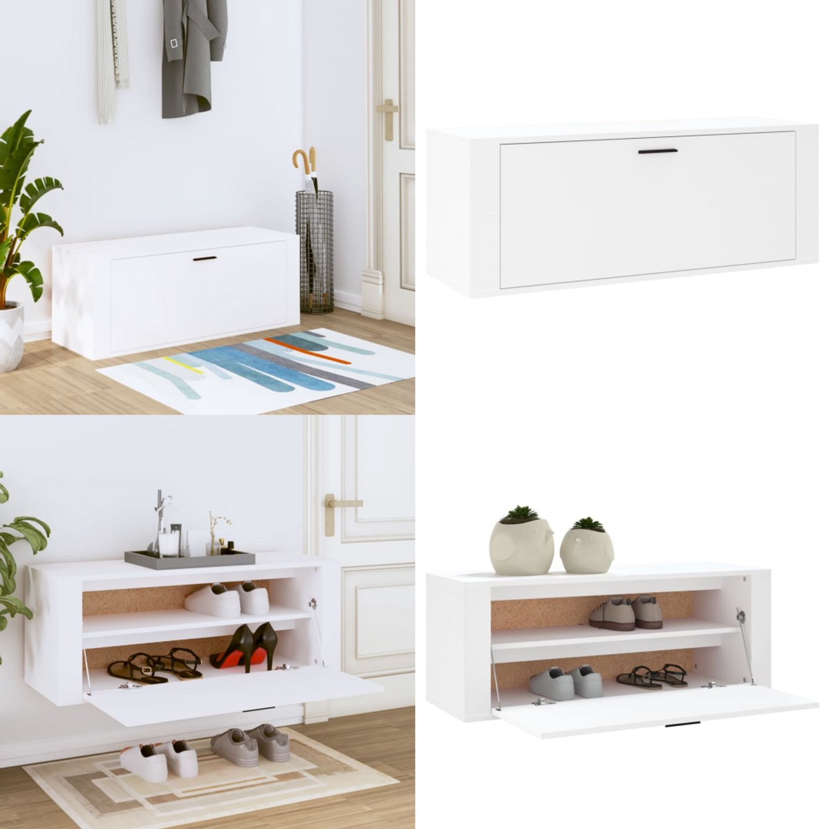 vidaXL Wandschoenenkast 100x35x38 cm bewerkt hout wit - Wandschoenenkast - Wandschoenenkasten - Wandkast Voor Schoenen - Schoenenkast Wand (8222034684854)