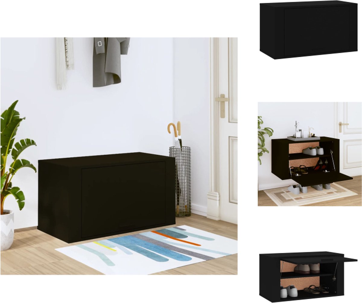 vidaXL - Wandschoenenkast - 70x35x38 - cm - bewerkt - hout - zwart (8720287224778)