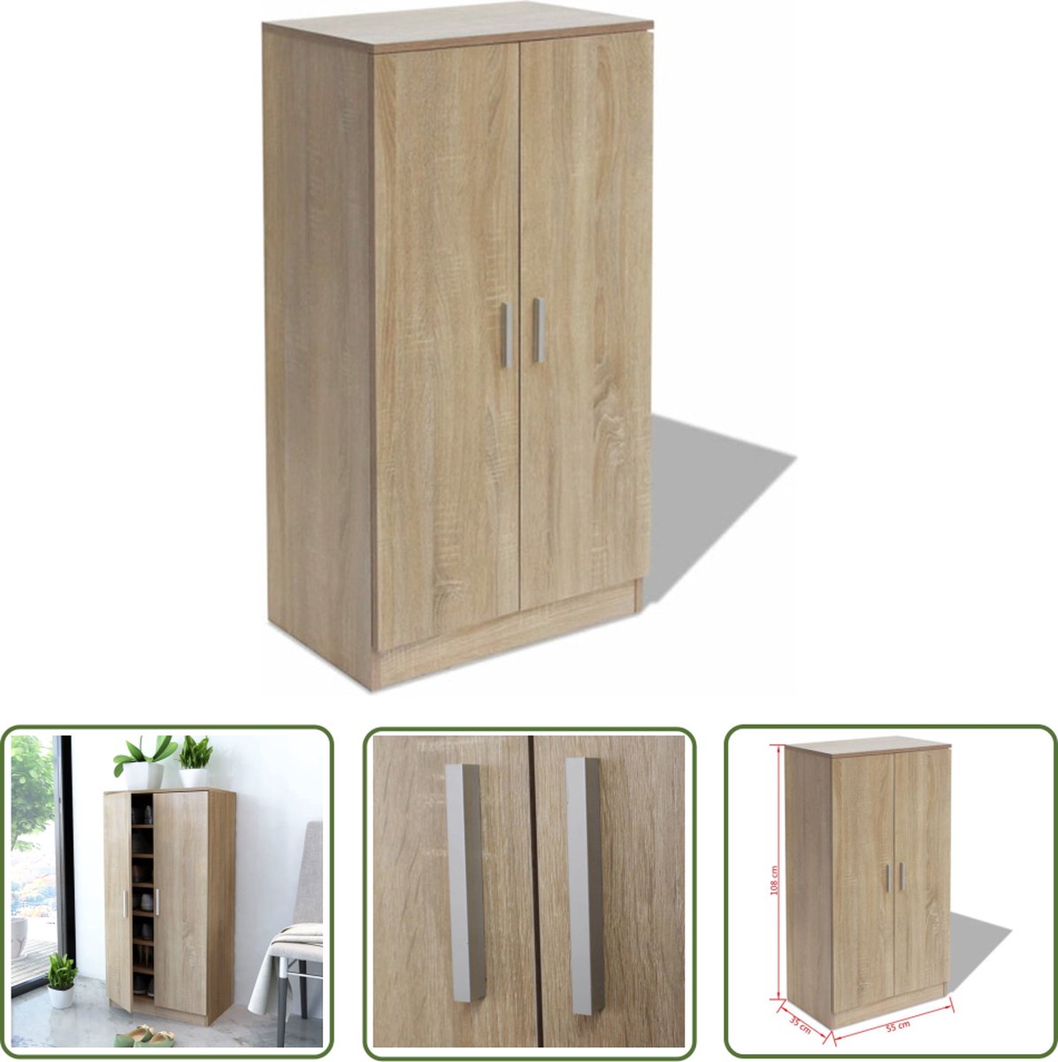 vidaXL Wandtafel - Inklapbare Tafel - Schoenenkast 7 planken eiken - Keuken Tafel - Computerbureau - Kinderbureau (8721194499860)