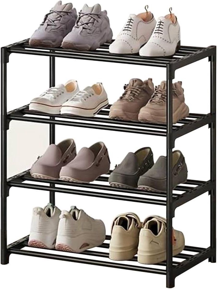 4-niveaus Schoenenrek met roestwerende coating voor slaapzaal huurhuis balkon - zwart (6152325521556)
