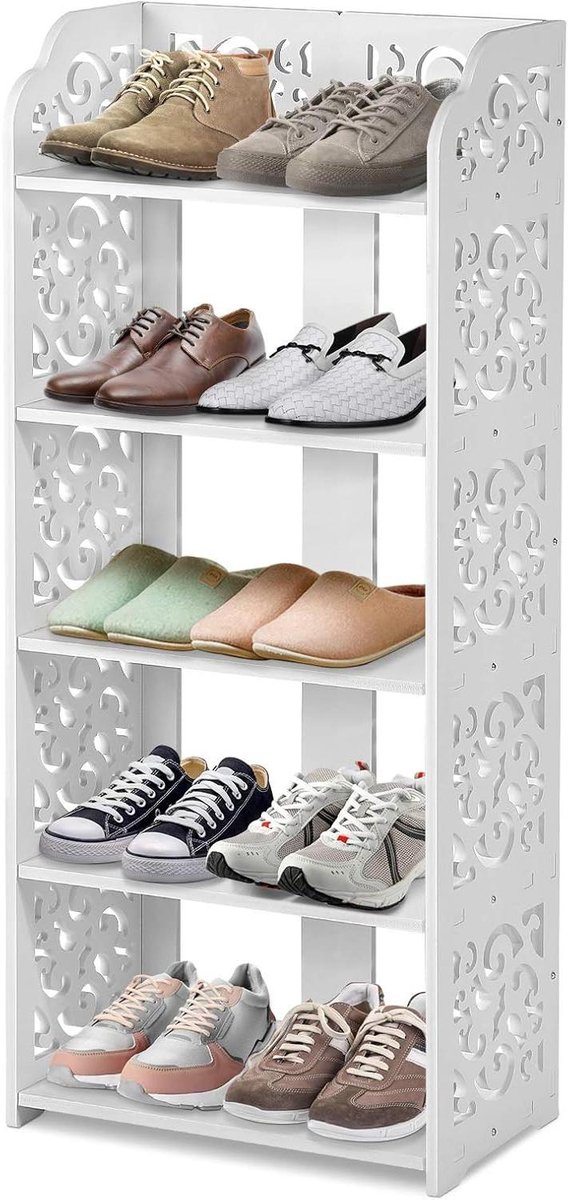 5 Laag Schoenenrek - Opbergrek voor Schoenen in Moderne Stijl - PVC Schoenenkast voor Gangopslag - Wit (8763217238407)