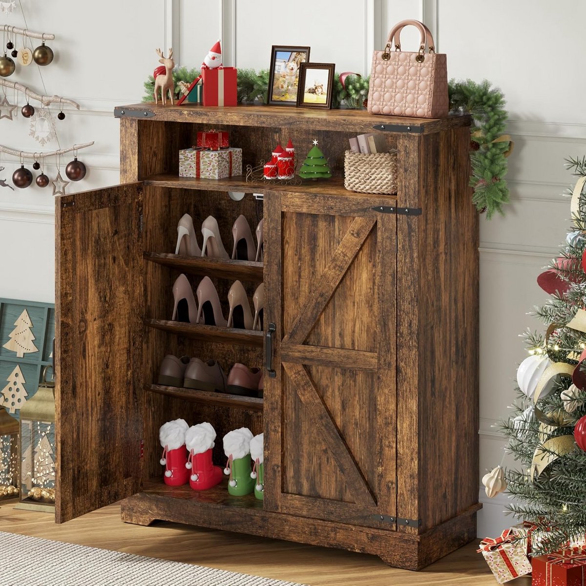 6-LAAGSE SCHOENENKAST MET DEUREN EN VERSTELBARE PLANKEN - ANTI-TIPBEVESTIGING, GESCHIKT VOOR ENTREE EN WONING (9101106547824)