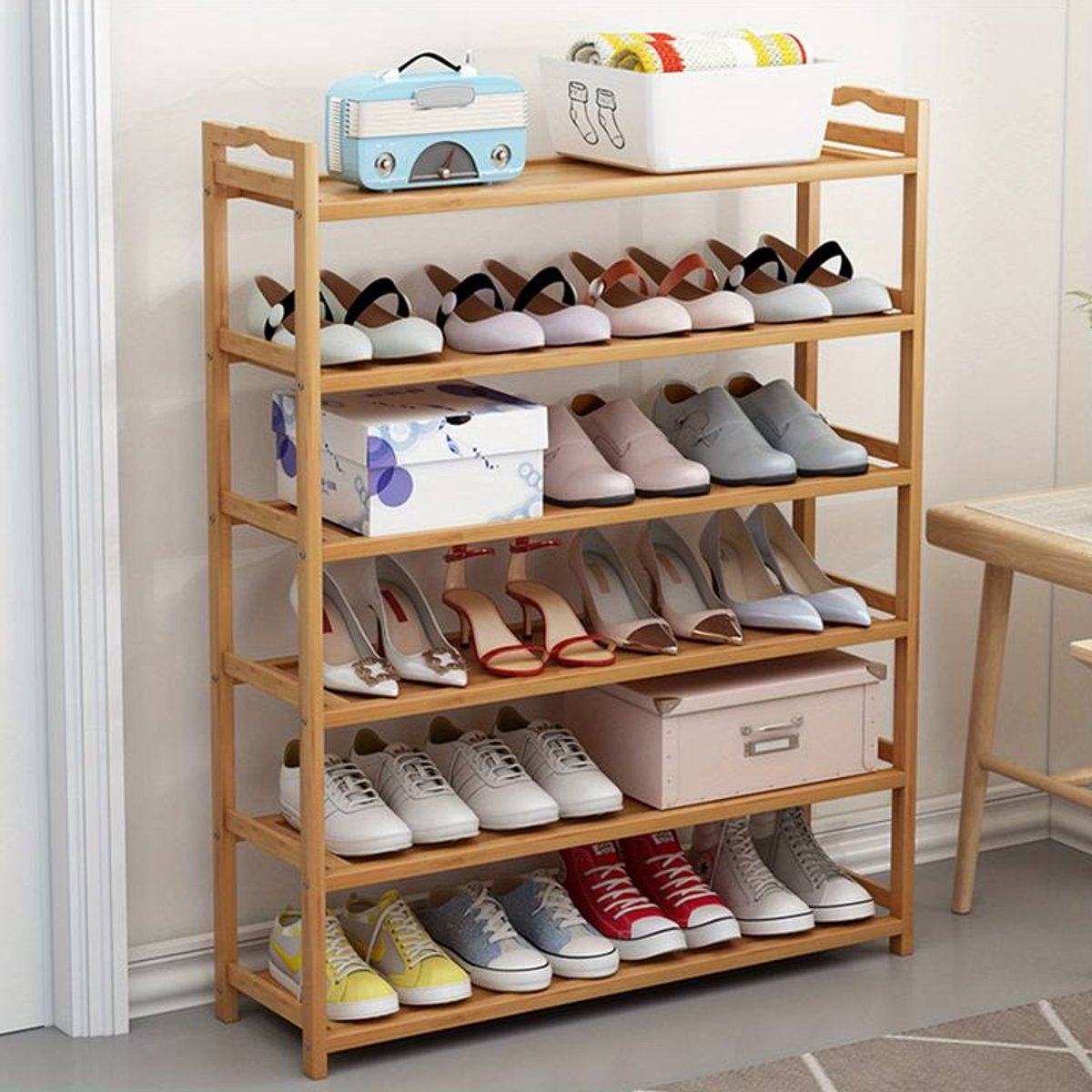 6-Laags Bamboe Schoenenrek - Multifunctionele Schoenopberger - Tot 18 Paar Schoenen - Stevig, Verplaatsbaar en Eenvoudig te Monteren (5487571961124)