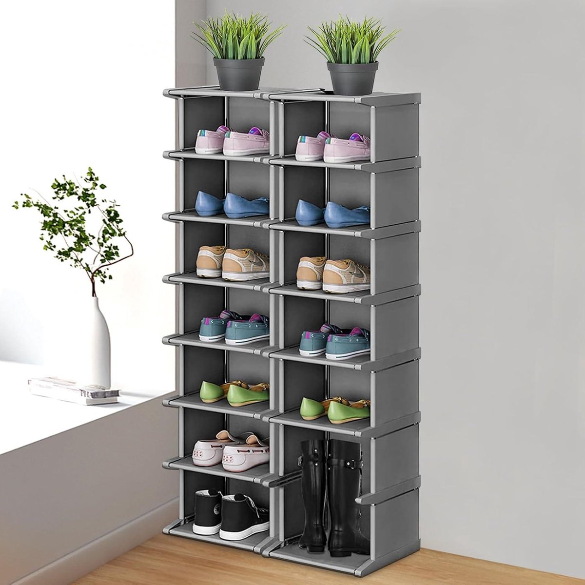 8-niveaus smal en hoog doe-het-zelf verticaal schoenenrek organizer - geschikt voor ingangen, gangen, hoeken en kasten (6152325529590)