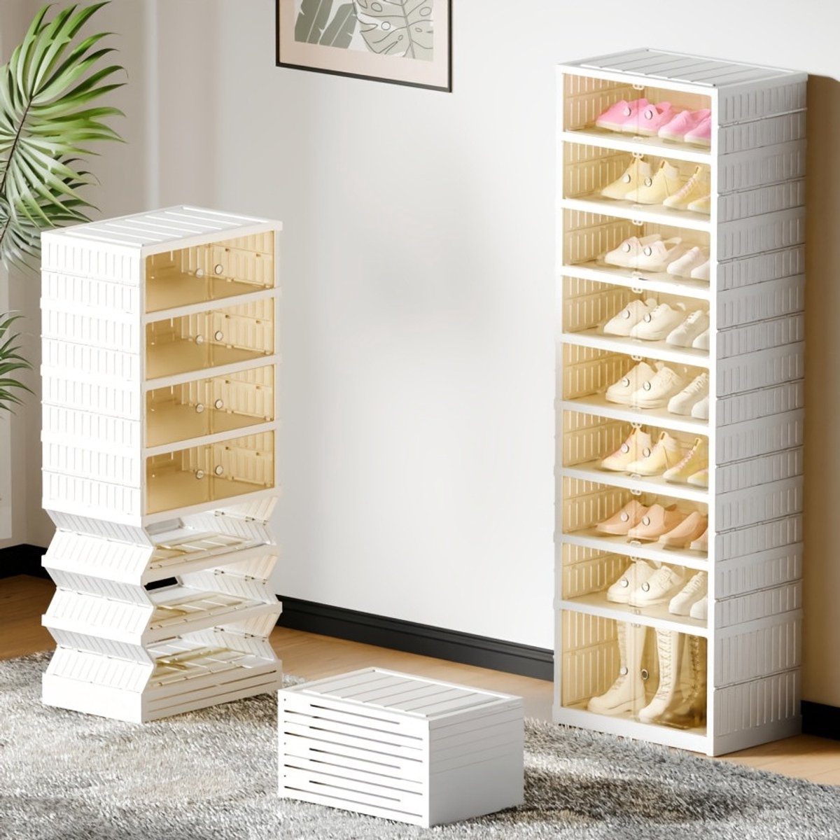 9-Laags Zwaar Belastbaar Schoenenrek - Opvouwbaar & Plastic | 18 Paar Schoenen | Met Magnetische Deurpanelen | Ruimtebesparend voor Hal, Slaapkamer & Woonkamer (8785356051471)