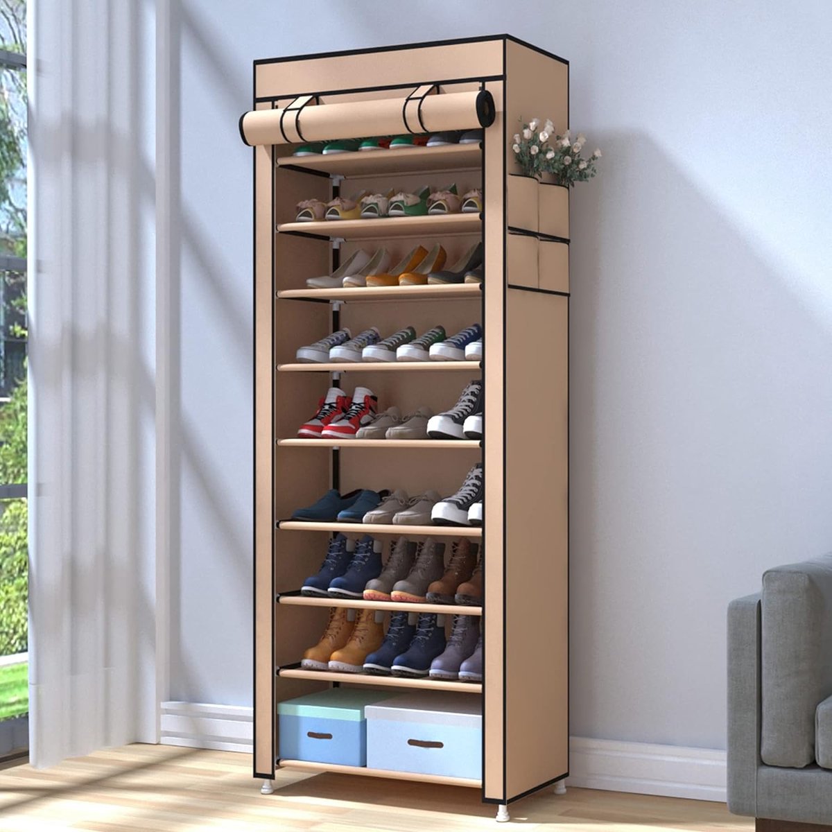 9-laags Schoenenrek met Stofdichte Opbergruimte voor Schoenenrek, Bruin (7595981374651)