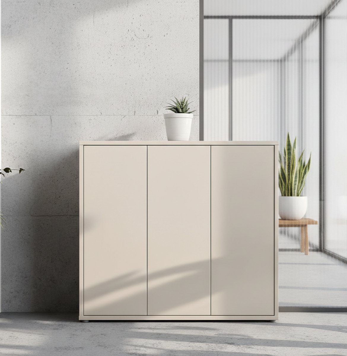 Alice Springs Luxe Schoenenkast - 3 Deuren, 8 Legplanken - Kasjmier Beige - 109x99x35 cm - Halkast voor Entree & Hal - House&Garden (9505826895447)