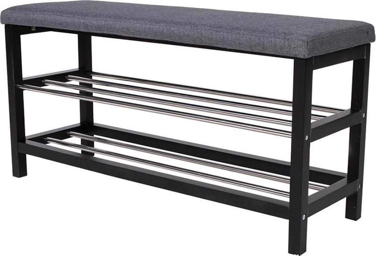 Artichok Norah Schoenenrek Zwart - Hout - Metaal - met Bankje - Schoenenkast - Halbankje - 100 x 34 x 50 cm (8720246130270)