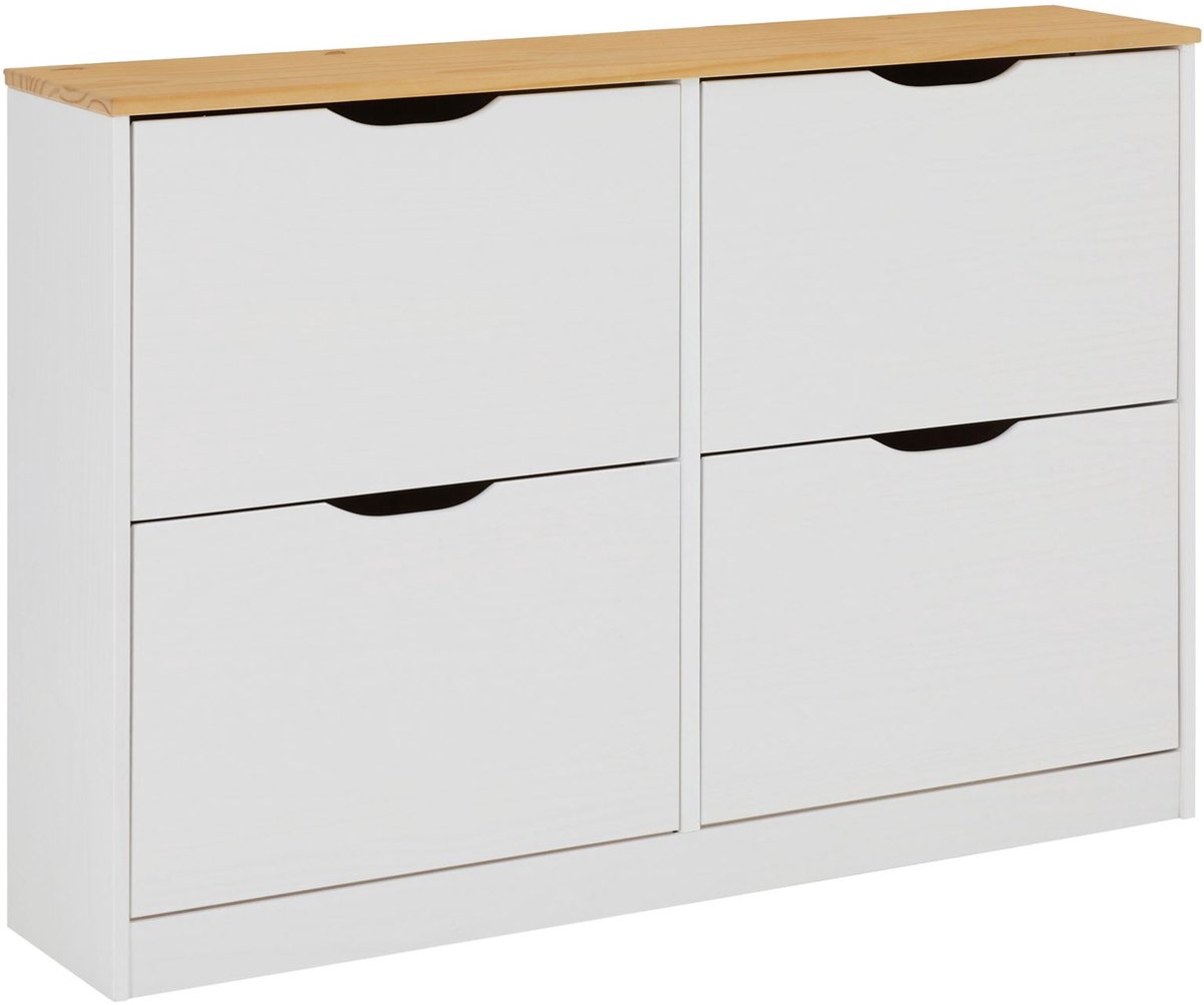 BASIL schoenenkast met 2x2 kiepbakken in wit/bruin, massief grenen Hoofdafbeelding (4016787840148)