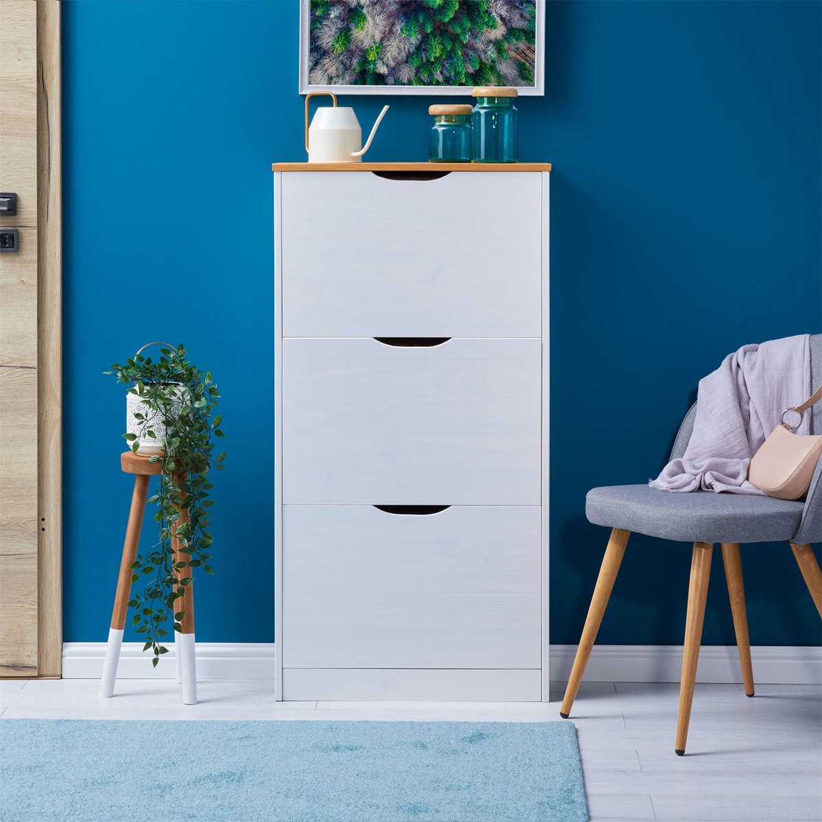 BASIL schoenenkieper met 3 flappen gemaakt van dennenhout in wit/bruin (4016787840049)