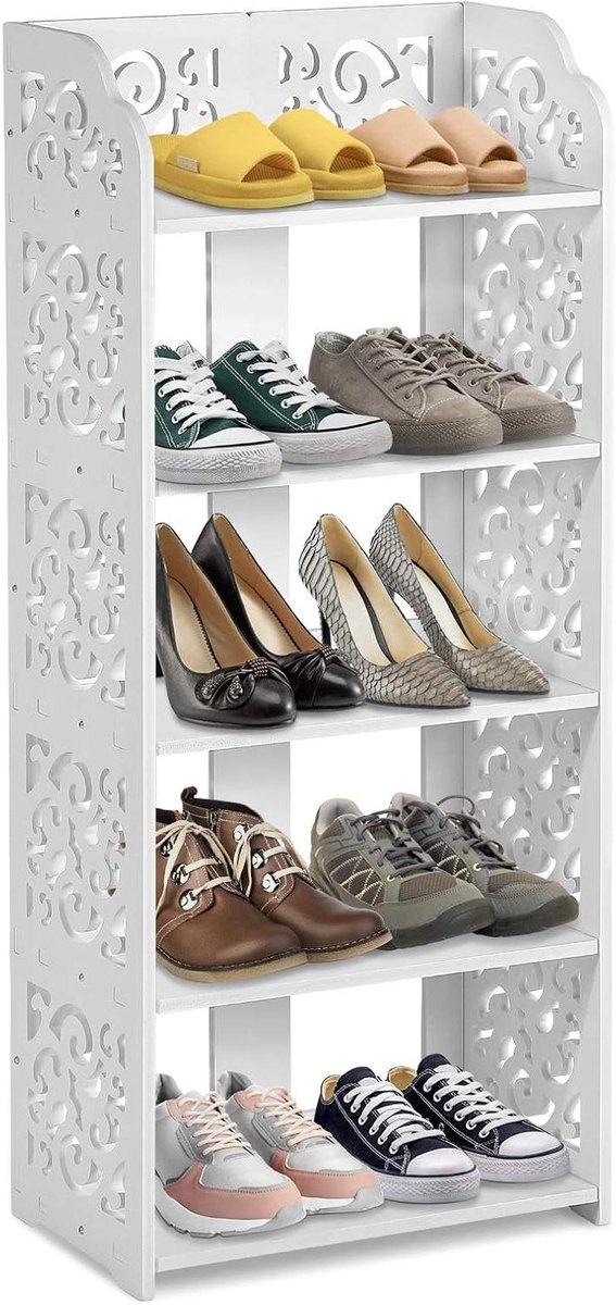 Badkamerrek met 5 Niveaus en Opbergmogelijkheden in Wit - Ideaal voor Hal, Badkamer en Woonkamer - 40 x 23 x 90 cm (8763217476311)