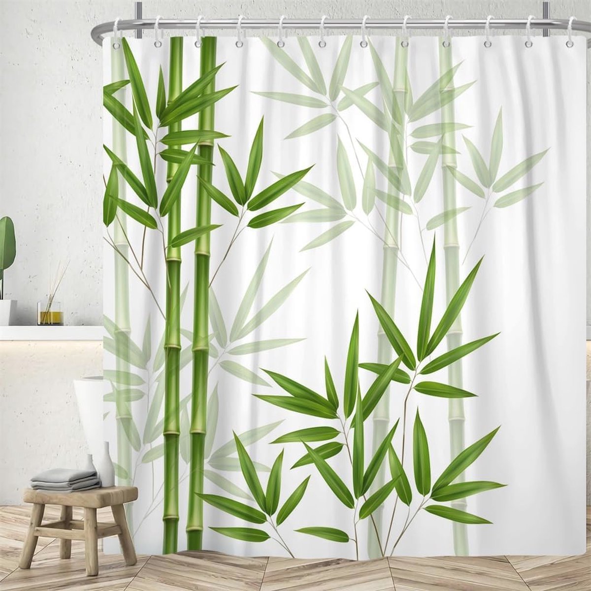 Bamboe Douchegordijn met Bladeren - Waterdicht, Schimmelbestendig & Wasbaar - 180x180 cm - Inclusief 12 Haken (6152644161112)