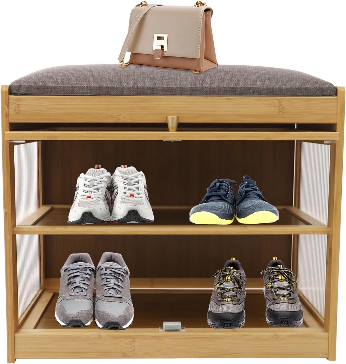 Bamboe Schoenbank met Zitvlak en 2 Opbergplanken (9101097914223)