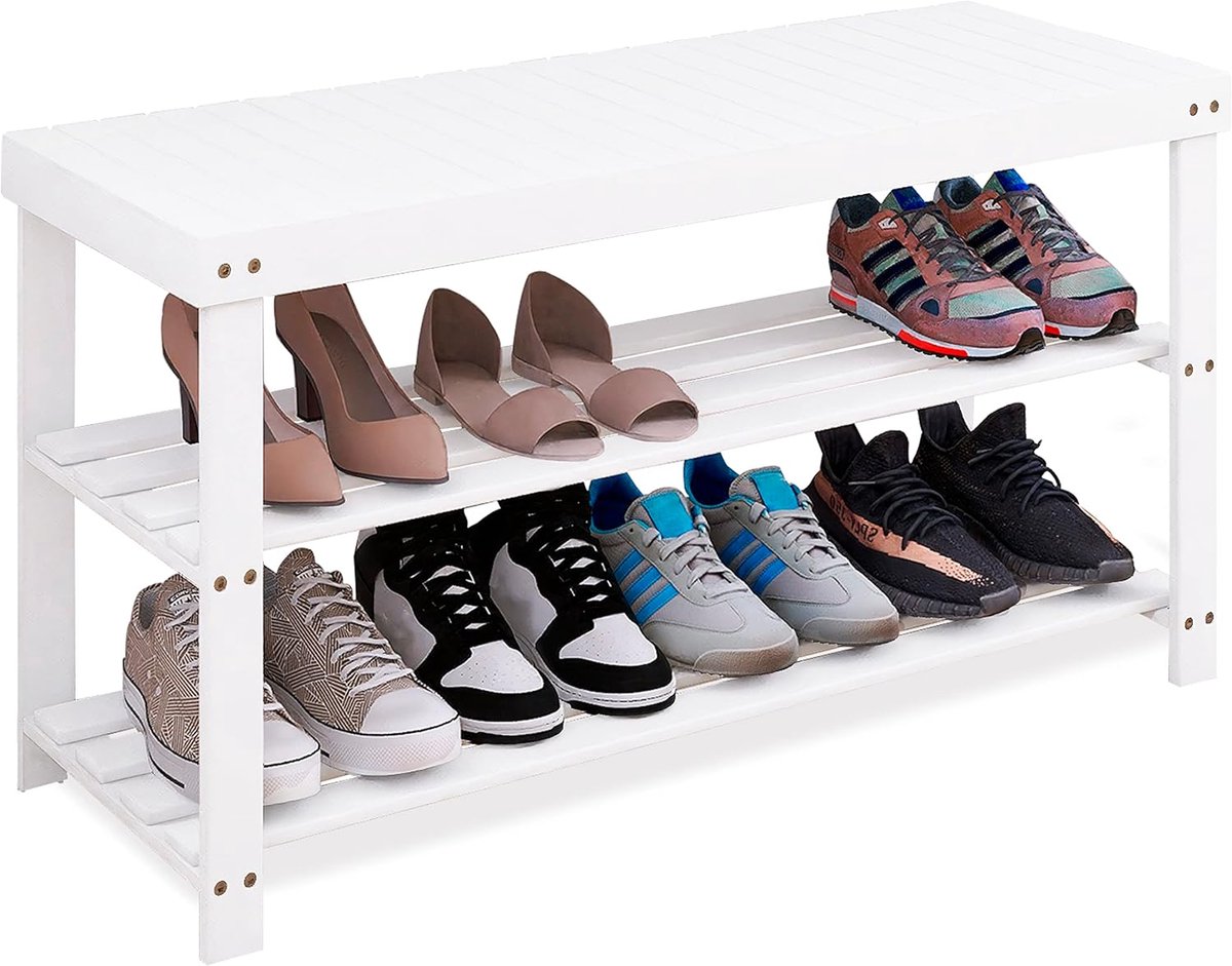 Bamboe Schoenenrek Bank - 3-Tier Schoen Organizer voor Hal, Badkamer en Woonkamer (6151842427419)