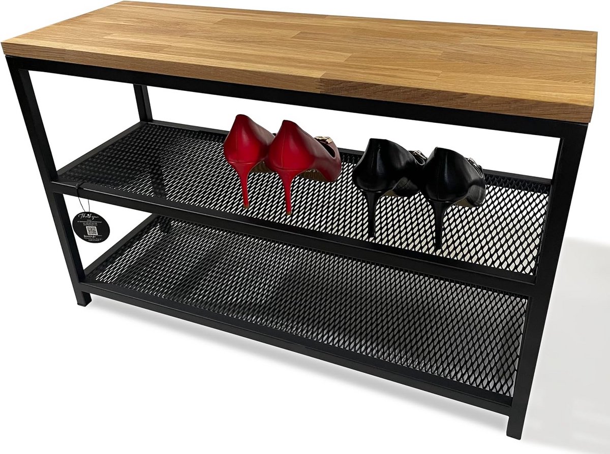 Brede Schoenenkast met Gestoffeerde Zitbank in Industriële Stijl (9101059616530)