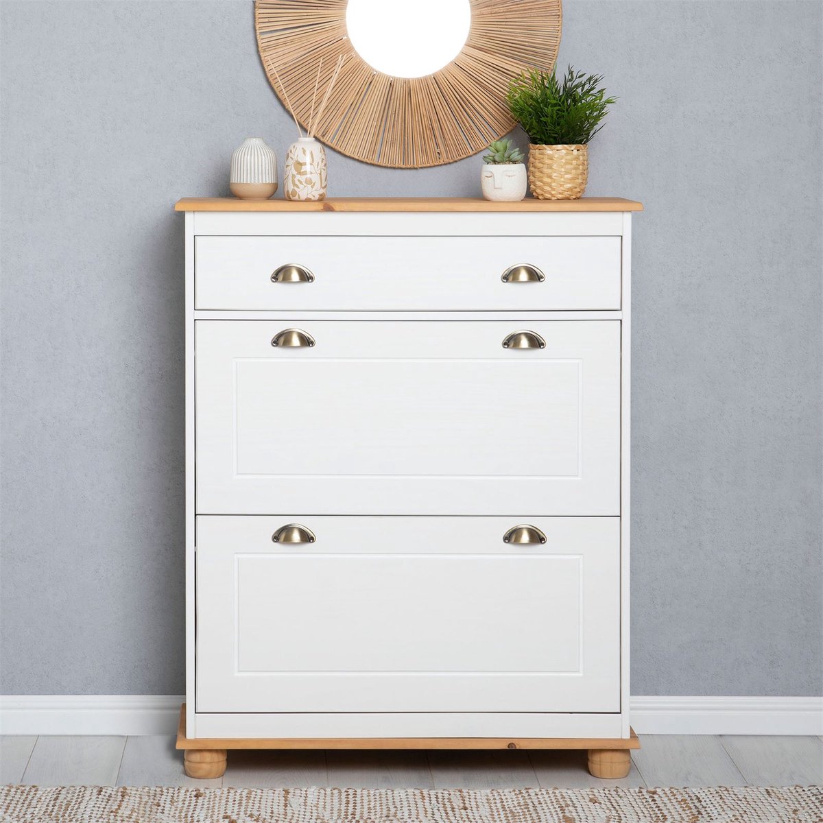 COLMAR schoenenwagen met 2 kleppen en 1 lade in wit/bruin (4016787082913)