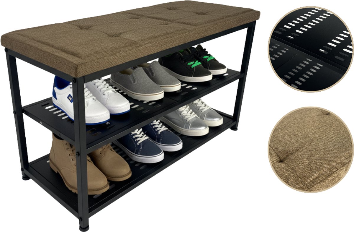 Casayali® ShoeSeat - Schoenenrek voor 8 Paar - Schoenenbank met Zitkussen - Schoenenkast - Bruin (8721042800442)