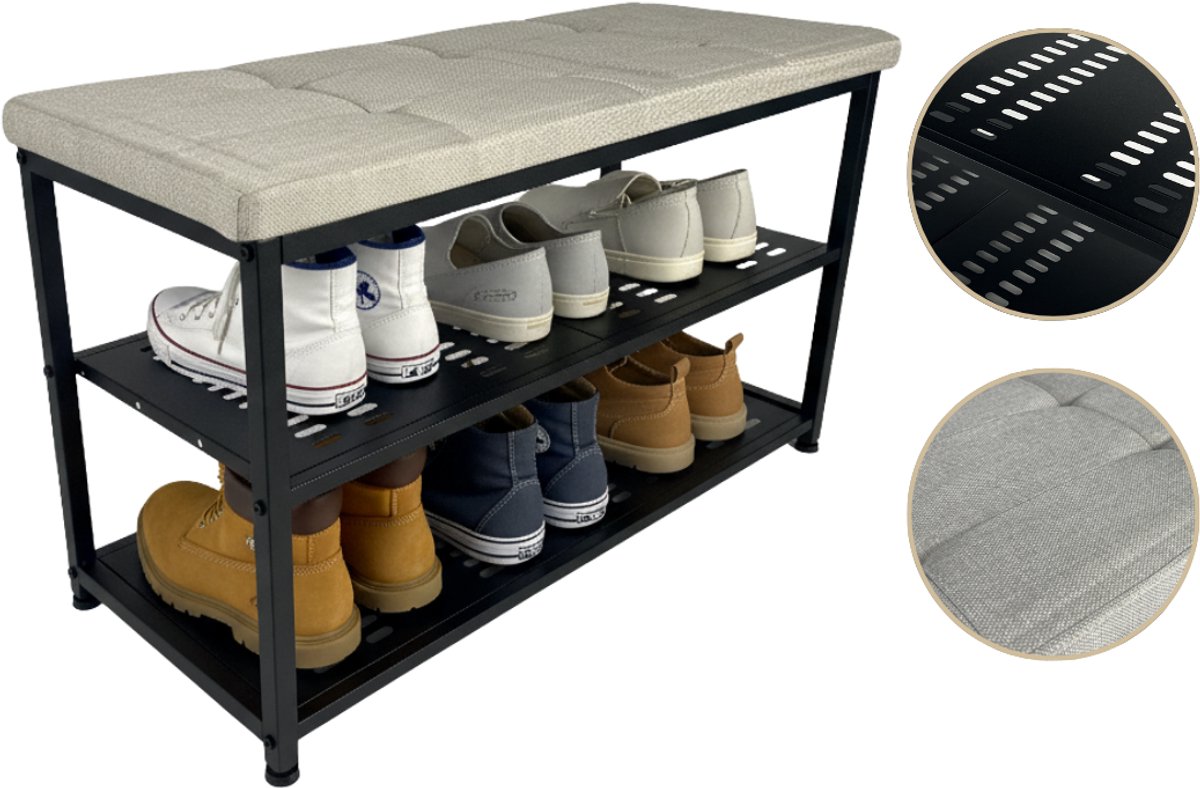 Casayali® ShoeSeat - Schoenenrek voor 8 Paar - Schoenenbank met Zitkussen - Schoenenkast - Grijs (8721042800435)