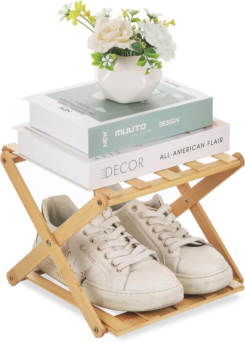 Compact Bamboe Schoenenrek 2-Laags - Opvouwbaar Houten Schoenenopslag zonder Installatie (6151847553571)