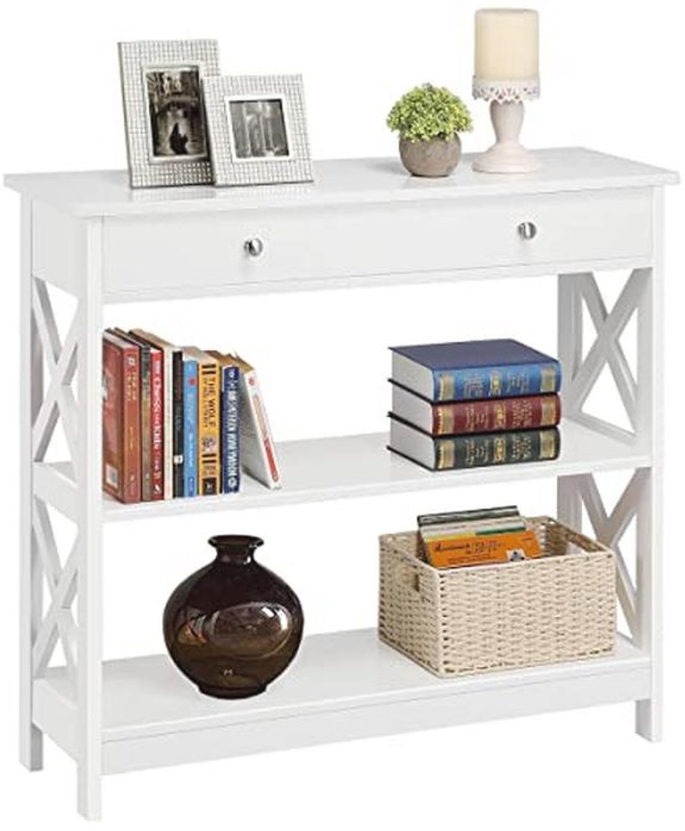 Consoletafel met lade en 2 legplanken - praktische gangtafel voor entree en woonkamer (9101005016049)