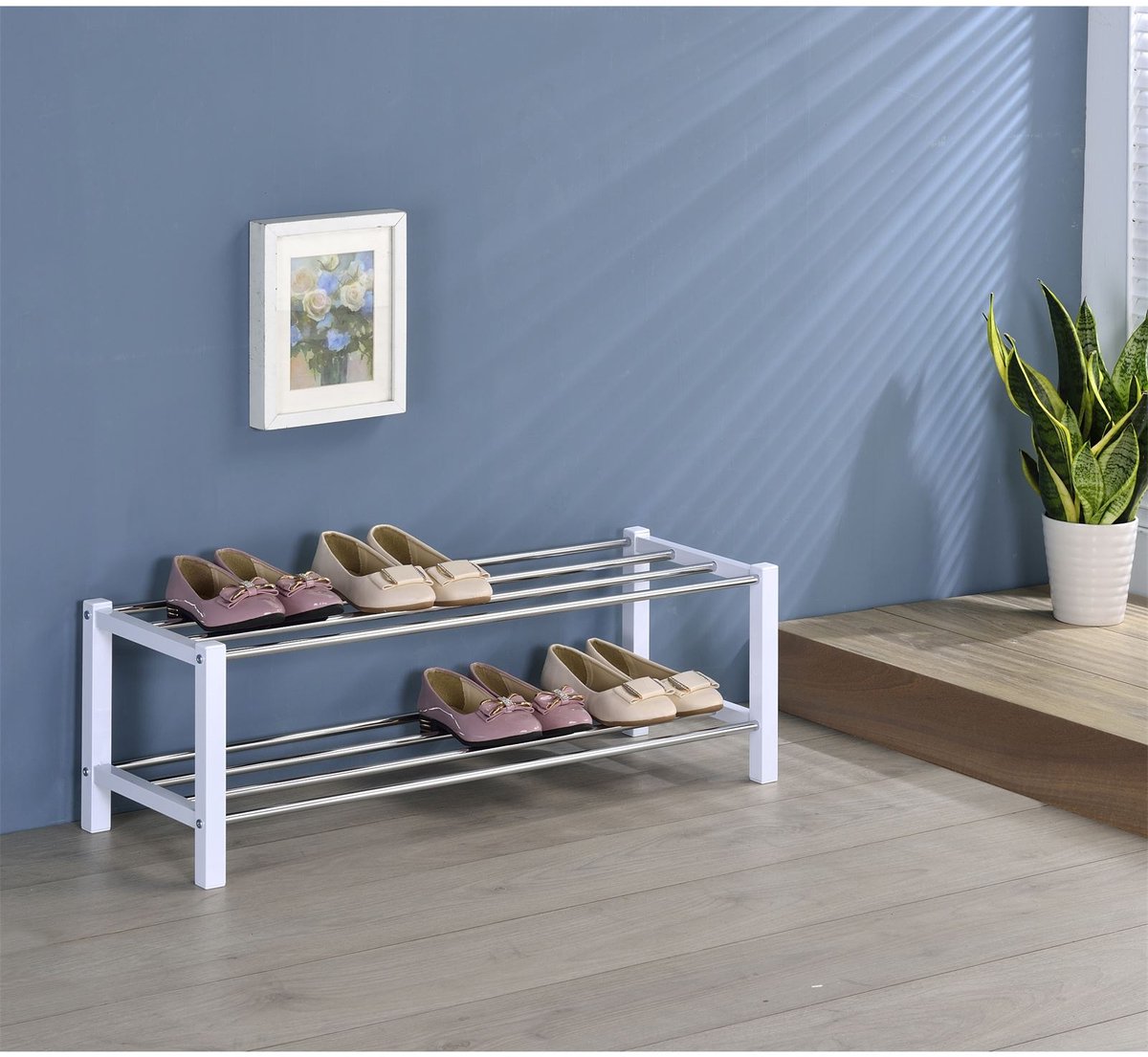 DUBLIN schoenenrek met 2 planken in wit met schoenen (4016787184624)