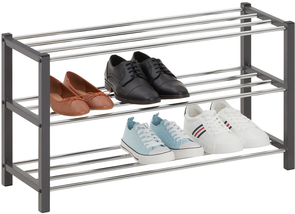 DUBLIN schoenenrek met 3 schappen in grijs verchroomde metalen stangen (4016787184662)