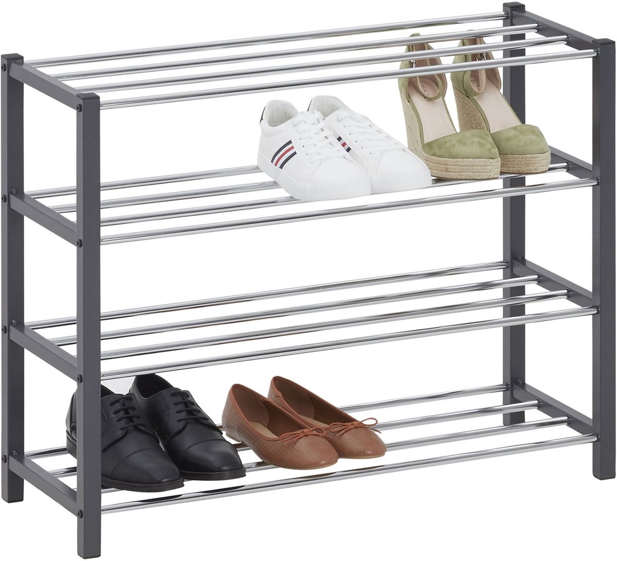 DUBLIN schoenenrek met 4 schappen in grijs verchroomde metalen stangen (4016787184693)