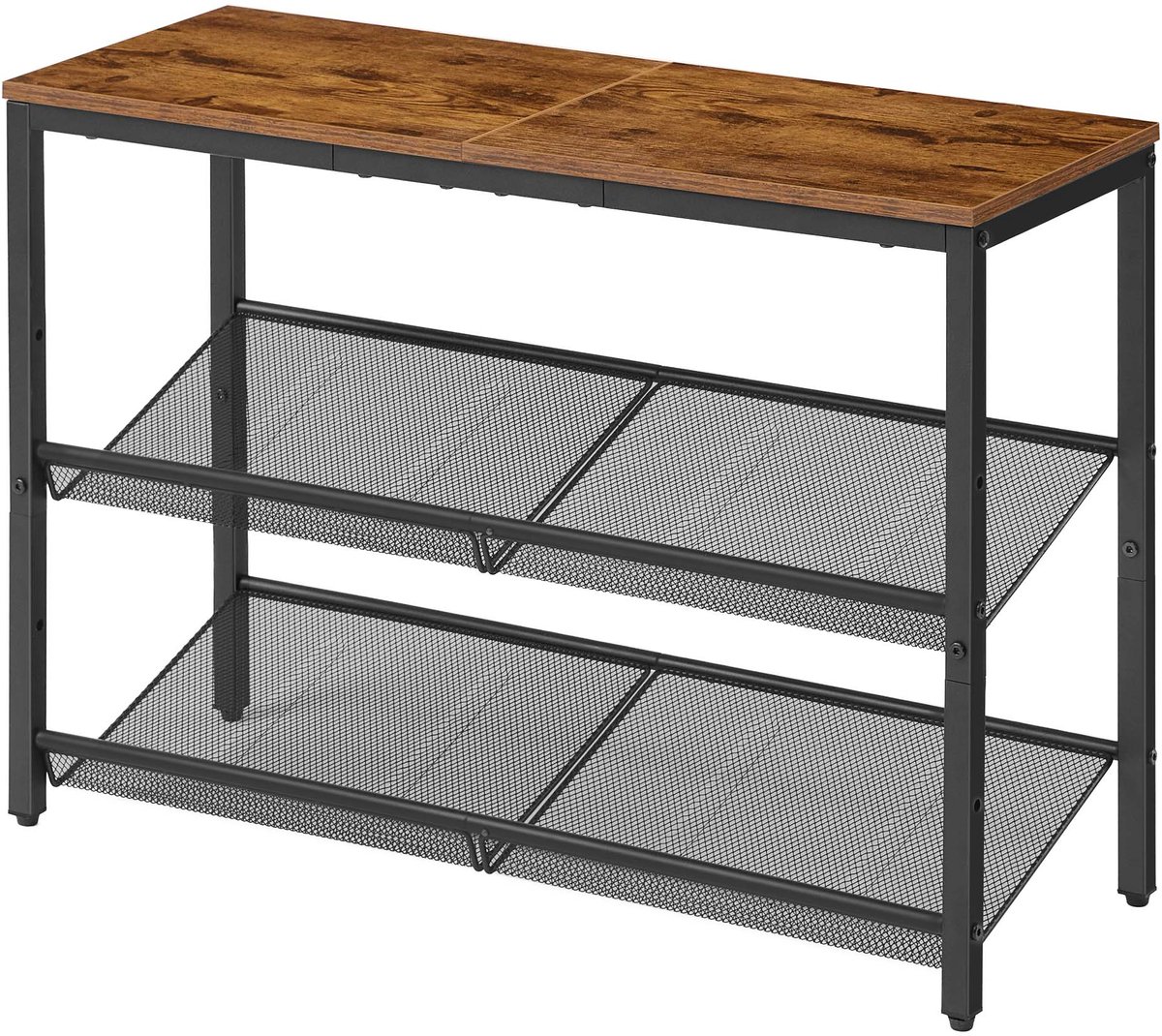 Drie-laags vrijstaand schoenenrek 28 x 75 x 53 cm Vintage bruin+zwart Verstelbare roosters Hoog draagvermogen Bespaart ruimte Stevig en duurzaam metalen frame Industriële stijl Geschikt voor gang of hal (4255901423458)