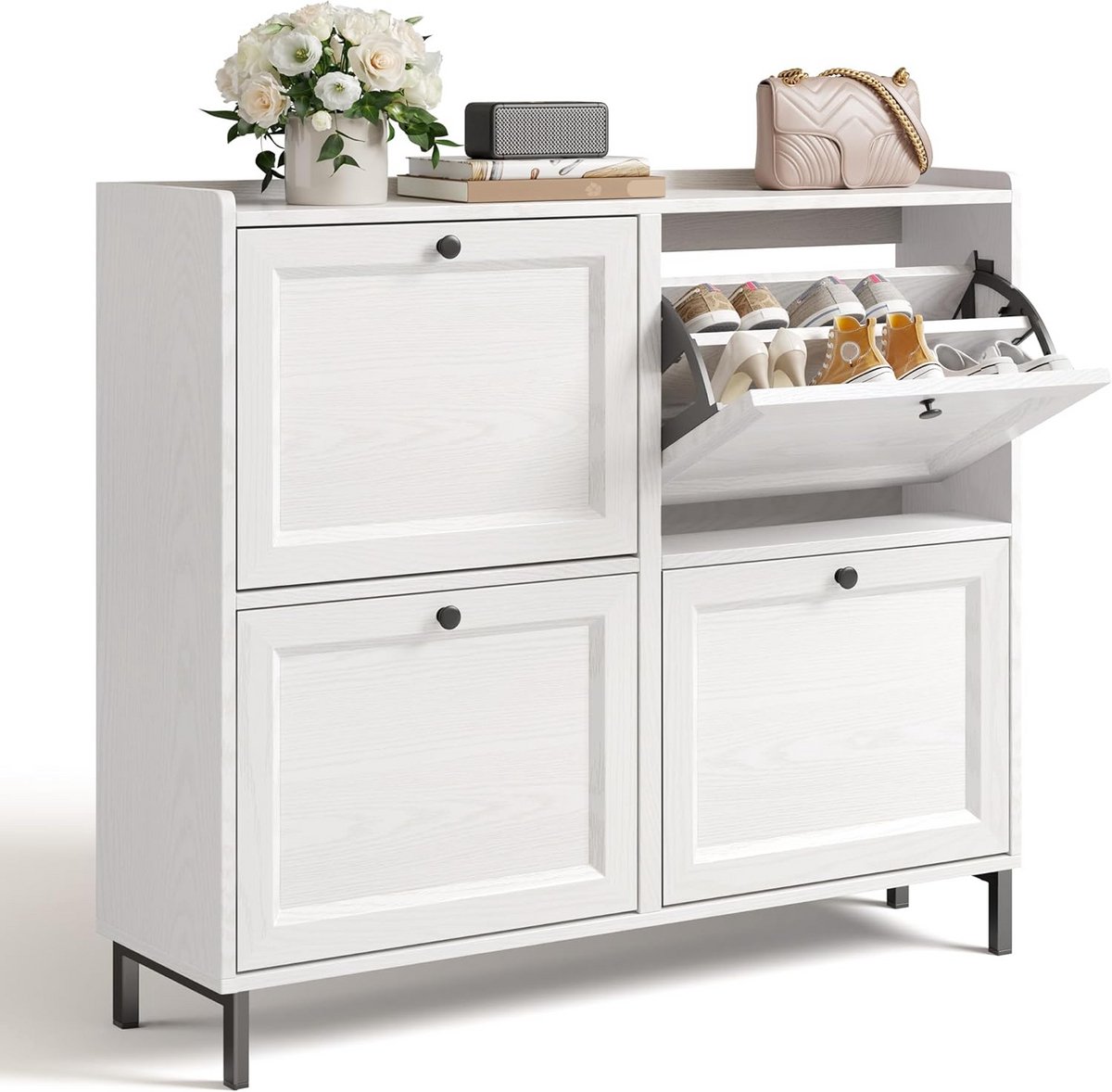 Dun Schuhuietkast met 4 Kleppen voor Hal en Gang - Smalle Kast met Opbergruimte (16 Paar) (9101063512866)