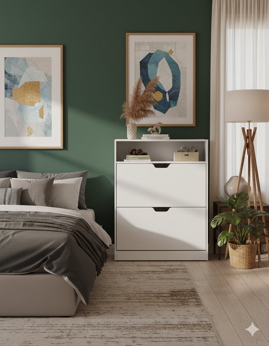 Elegance Schoenenkast Aurora - Wolkenwit, 2 Kleppen & Open Vak - Verstelbaar Schoenenrek voor 11-16 Paar Schoenen - Modern, Ruimtebesparend en Stijlvol voor Hal, Gang of Slaapkamer - House&Garden (9507138834961)