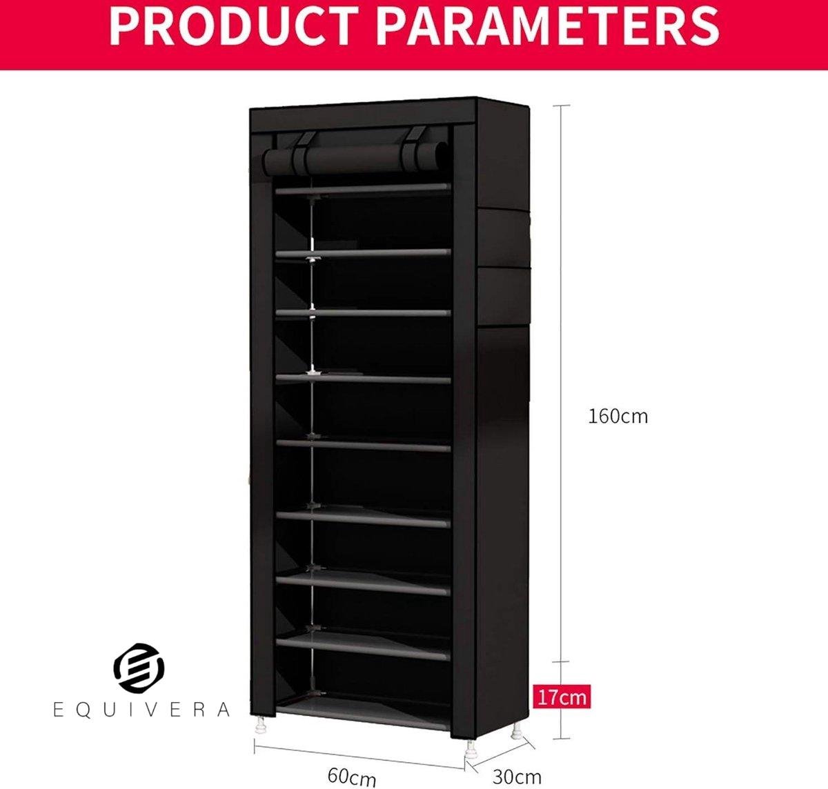 Equivera 9-laags Schoenenrek met Stofdichte Opbergruimte - Zwart - Schoenenorganizer met Ruimte - UDEAR opbergrek inklapbaar (8721244652634)