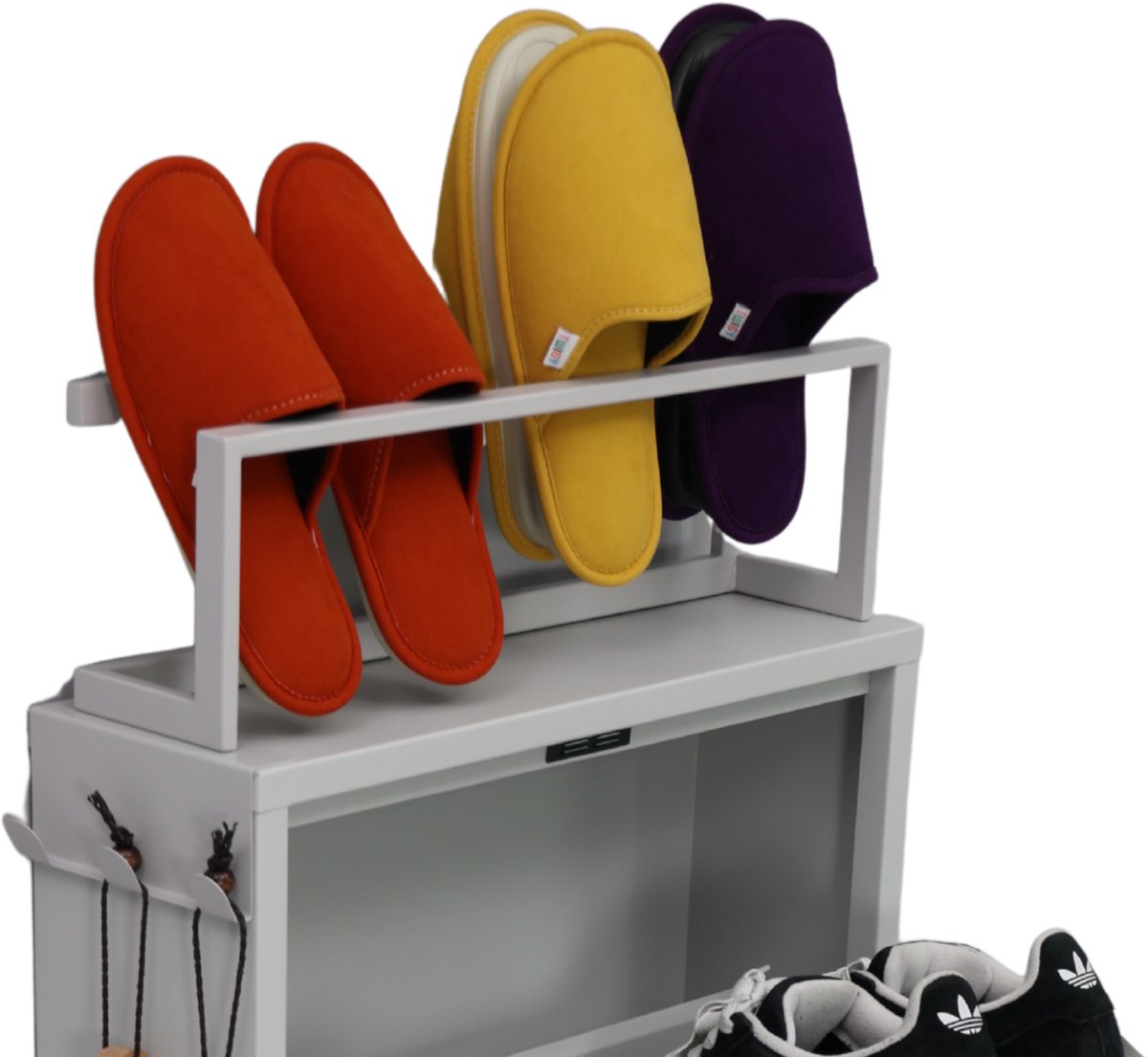 Furni24 Schoenenrek met metalen blad, metalen pantoffelrek, grijs (8684032205095)