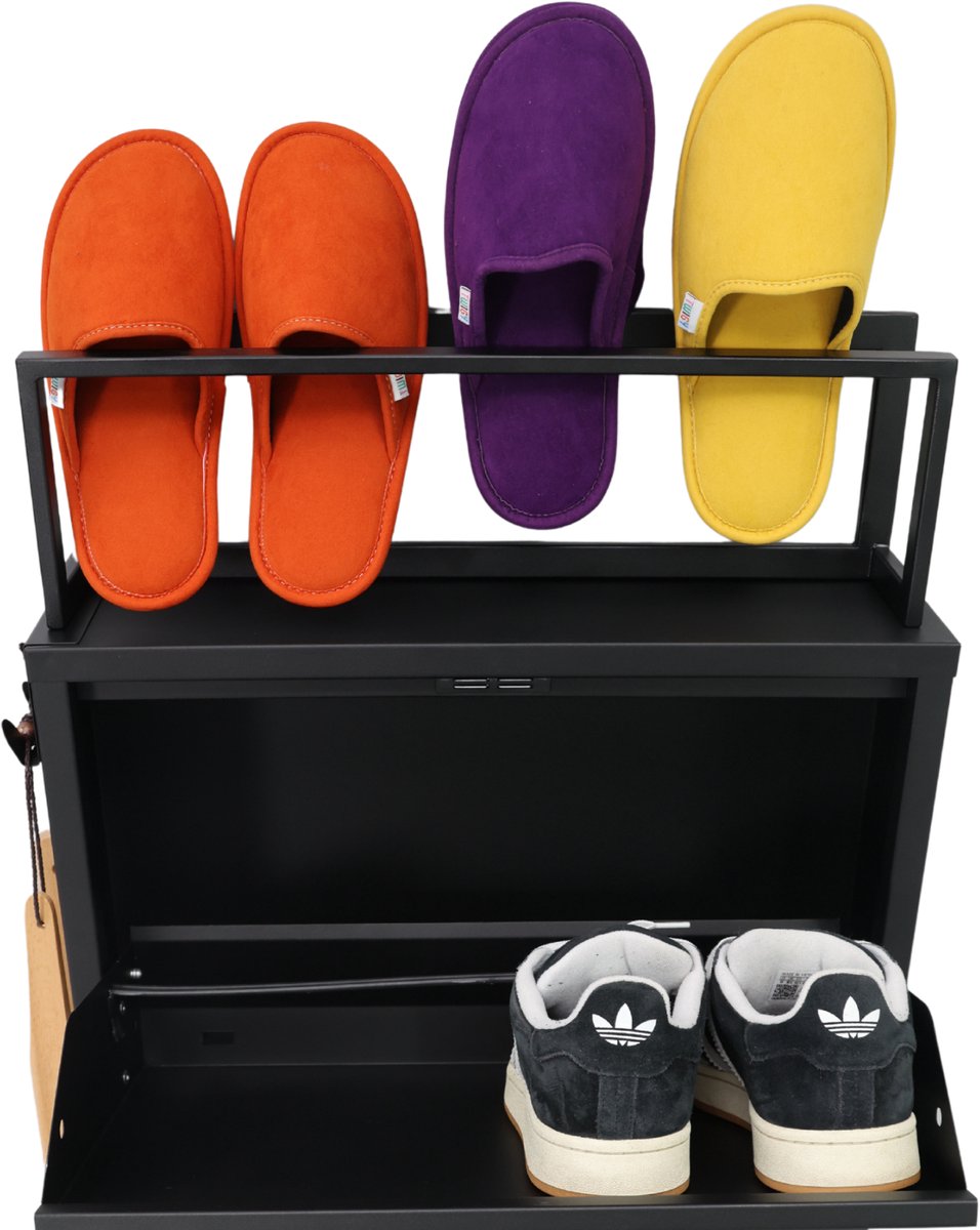 Furni24 Schoenenrek met metalen bovenkant, metalen pantoffelrek, zwart (8684032205088)