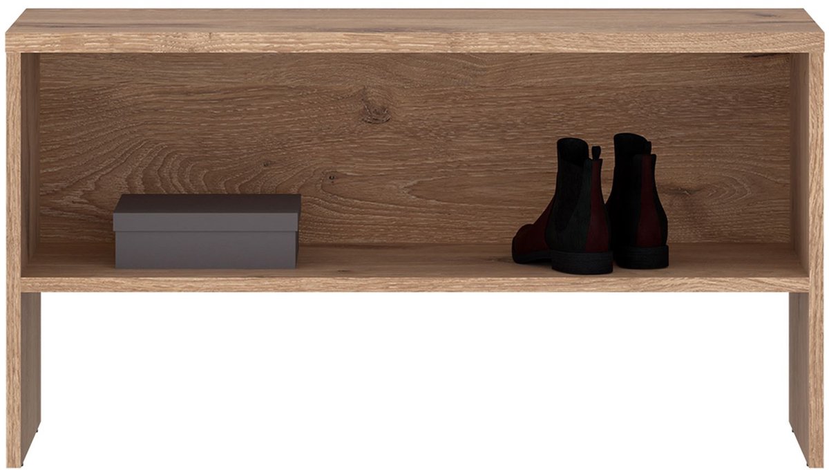 Garderobebank MALEA met schoenenrek van spaanplaat. Bank in eiken Viking, max. draagvermogen 100 kg. Gangmeubel, schoenenopberger, bank met opbergruimte - Hoofdafbeelding (4016787958058)