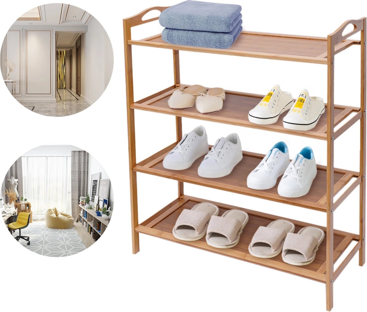 Gran Vida® - Bamboe Schoenenrek - Geschikt voor 12 Schoenen - 4 Lagen - Duurzame Materialen - 60 x 25 x 67 (6150711794744)