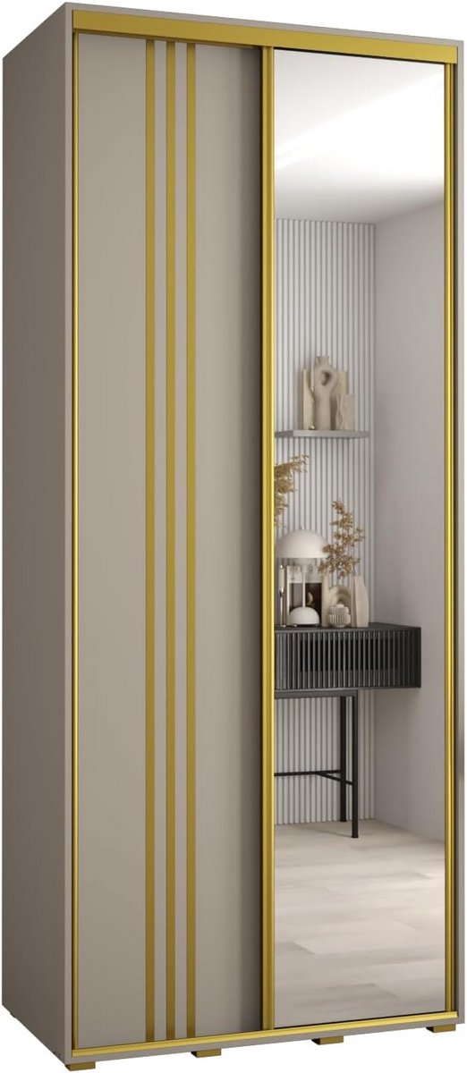 Grote Garderobekast met Spiegel en Schuifdeuren - Moderne Kledingkast met Legplanken en Stang - 235x100x45cm (9101050872645)