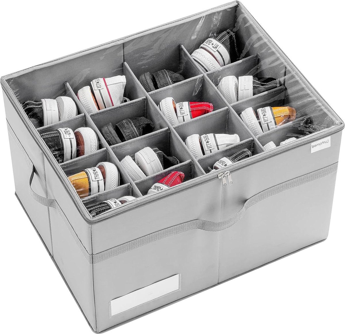 Grote Opvouwbare Schoenopbergers Voor in de Kast - Ruimtebesparende Opbergers Voor 16 Paar - Heldere Schoenendozen met Bodemsteun - Versterkte Handgrepen - Grijs (6152325561569)