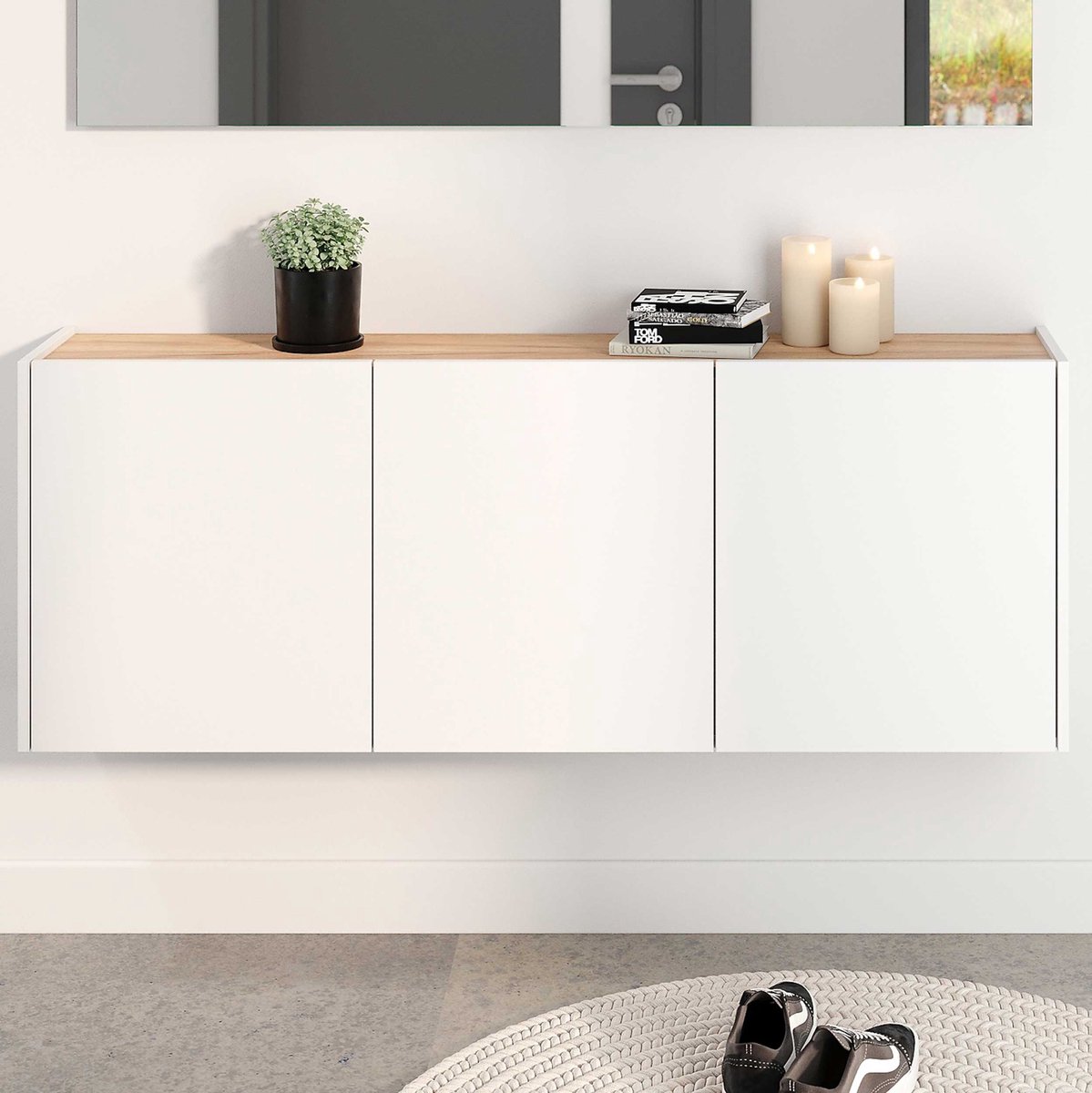 Halkast Lydia - 138x25x52cm - 3 deuren - wit/eikdecor - Germania - Schoenenkast - Wit - Melamine; Spaanplaat (4005949134553)