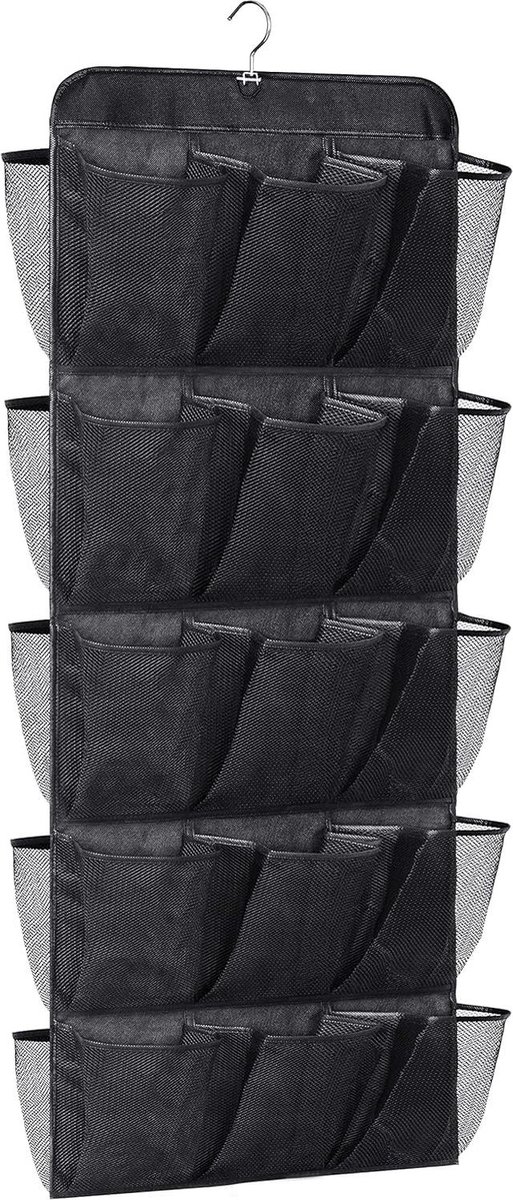 Hangende Schoen Opberg Organiser voor Kast Rail met Roterende Hanger - Grote 30 Zakken Hangende Schoen Planken - Zwart (6152325576525)