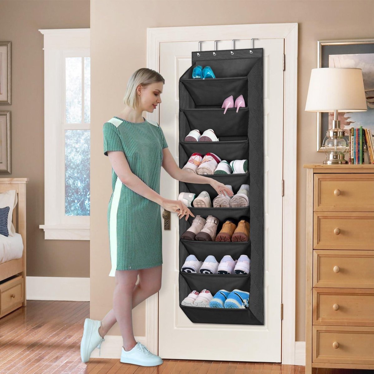 Hangende Schoenorganizer met 8 Planken - Diepe Zakken - Voor 20 Paar Schoenen - Geschikt voor Smalle Deuren (6152325546542)