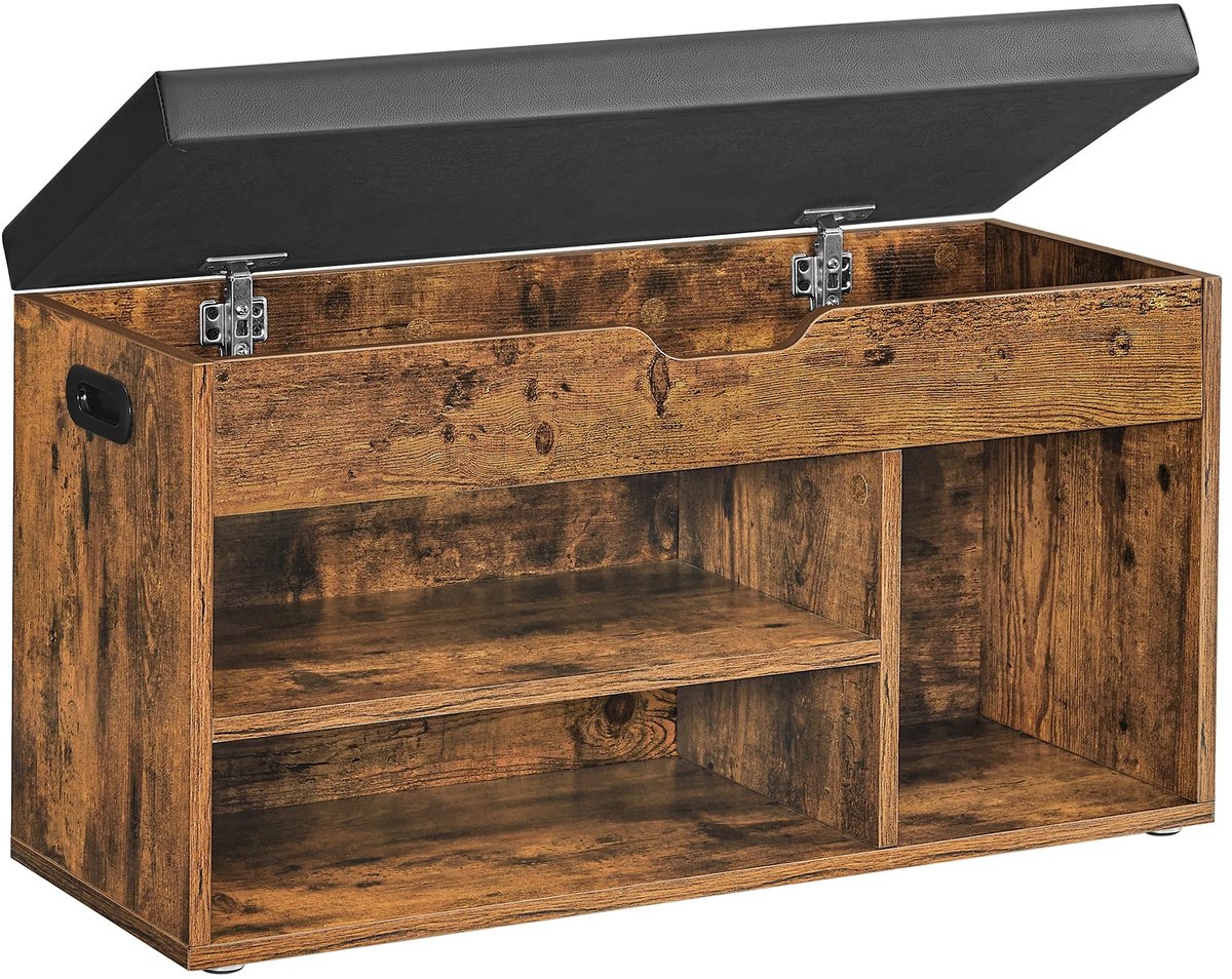 Hennova Schoenenrek - Schoenenkast - Schoenenbank - Halbank - Met zitkussen - Draagvermogen 150kg - Zwart/bruin - 80X30X44 Cm (8721381582504)