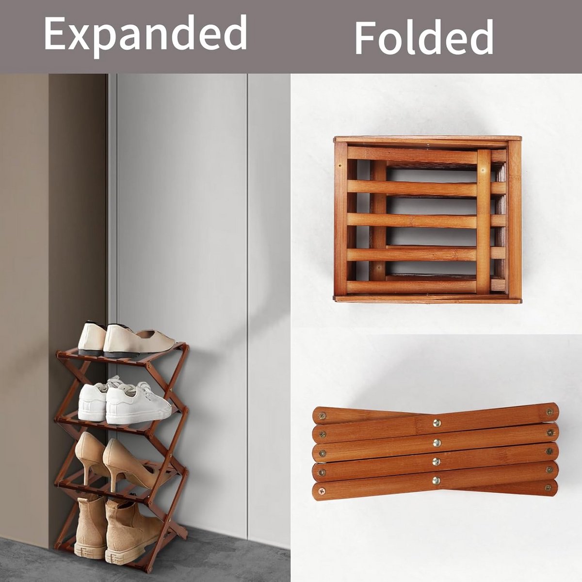 Hoge Smalle Houten Schoenopberger met 4 Vakken - Ruimtebesparend (9101073486799)