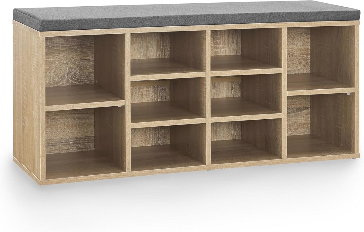Hoogte verstelbaar houten schoenenrek met 10 vakken en zitbank (6154511130160)