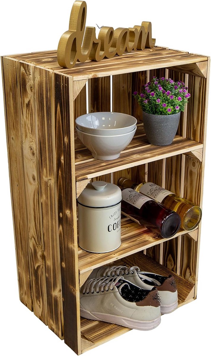 Houten Opbergkist met Legplanken - 68x40x30cm - Shoekast, Boekenkast of Nachtkastje (9101059883574)