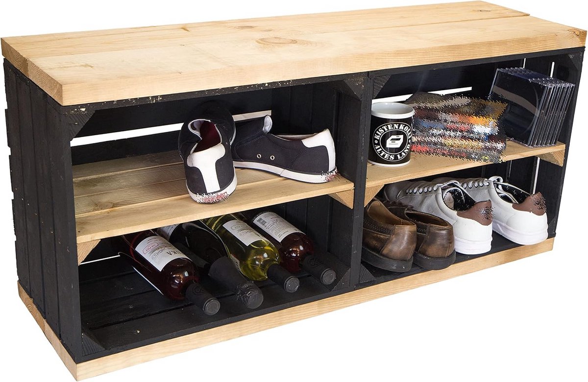 Houten Schoenenkast met Bank 100 cm - Zitbank en Opbergruimte voor Schoenen (9101057689659)
