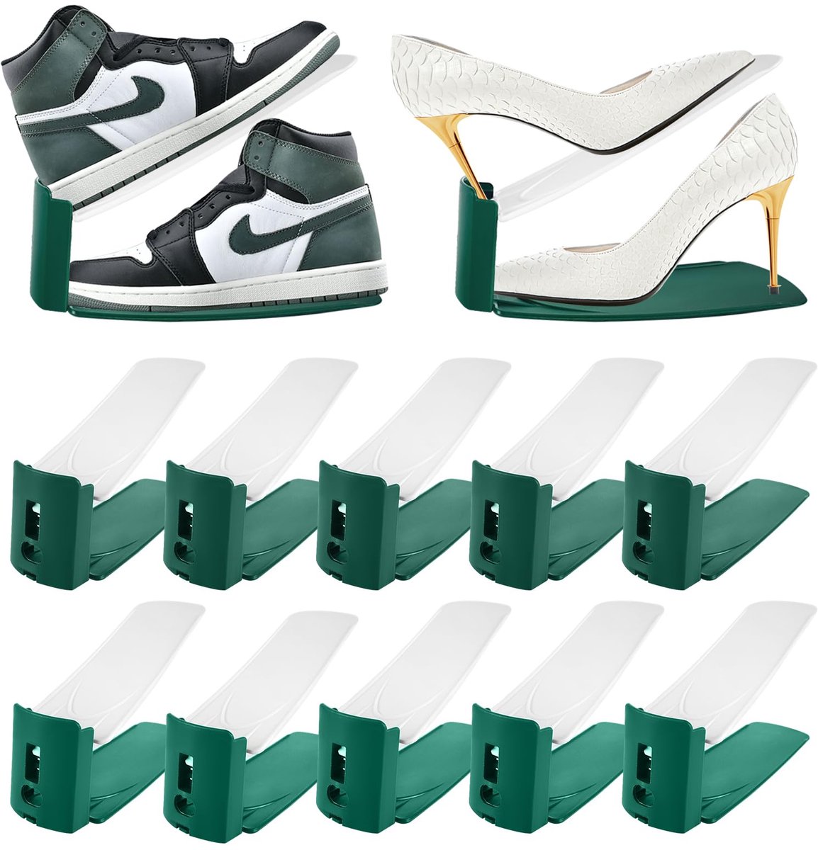 Ibenzoa® Ruime Schoenenopslagset - 10 Stuks Verstelbaar 3-Traps Schoenenrek voor Efficiënte Opslag (8721358182812)