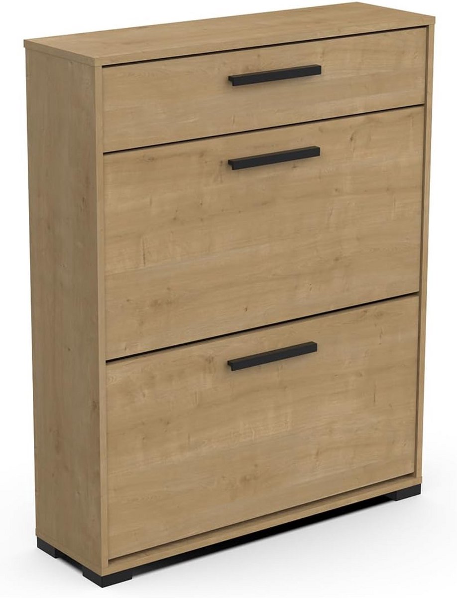 Industriële Schoenenkast met Lade en Inklapbare Kleppen - Hamilton Eiken & Zwart (9101059573079)