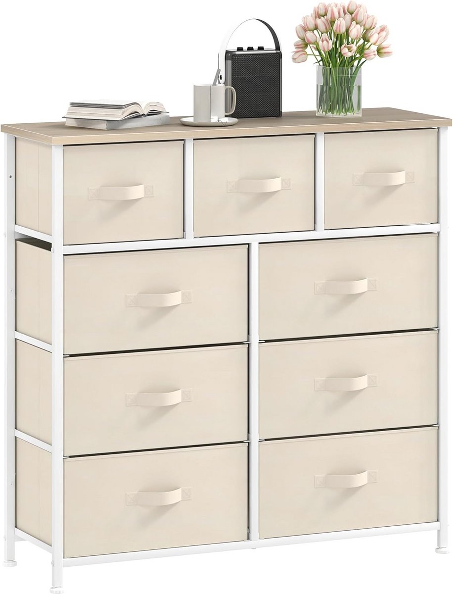 Kast met 9 Lades - Stof en Houten Bovenkant, Ideaal voor Slaapkamer en Woonkamer (9101018081577)