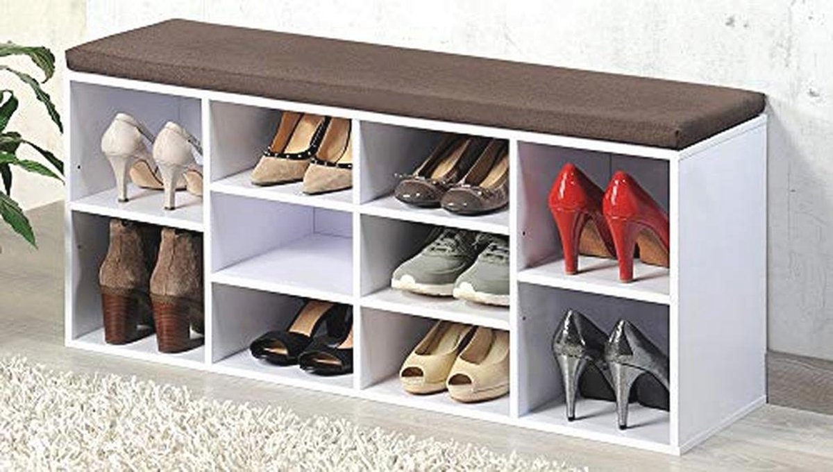 Kesper Schoenenkast met zitkussen, 103,5 x 29,5 x 48 cm, hout, wit, eenheidsmaat (9101002950438)